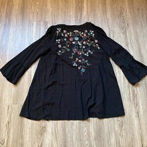 Charming Charlie Black Boho Embroidered Floral Lace Cardigan Size S